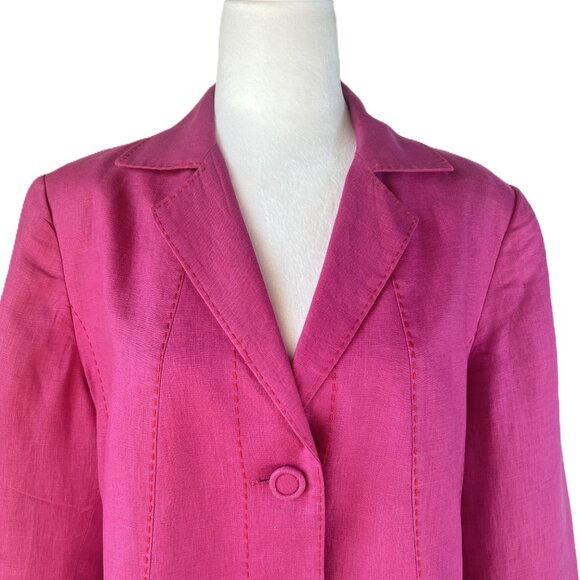 💕Windmoor :Bold & Beautiful Vintage-vibe Fuchsia 100% Linen Jacket size 12 - Picture 2 of 15